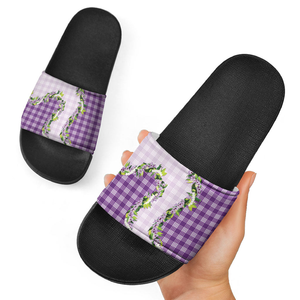 Violet Hawaii Palaka Slide Sandals Maile Pikake Honohono Orchid Lei LT05 - Polynesian Pride