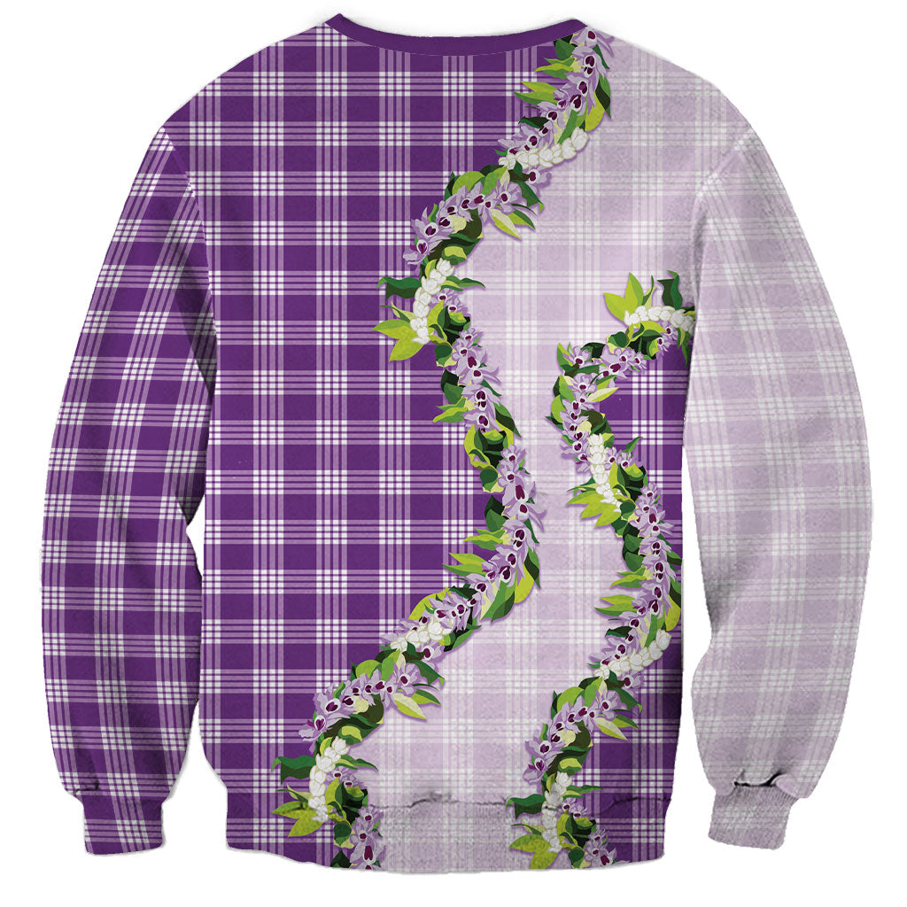 Violet Hawaii Palaka Sweatshirt Maile Pikake Honohono Orchid Lei