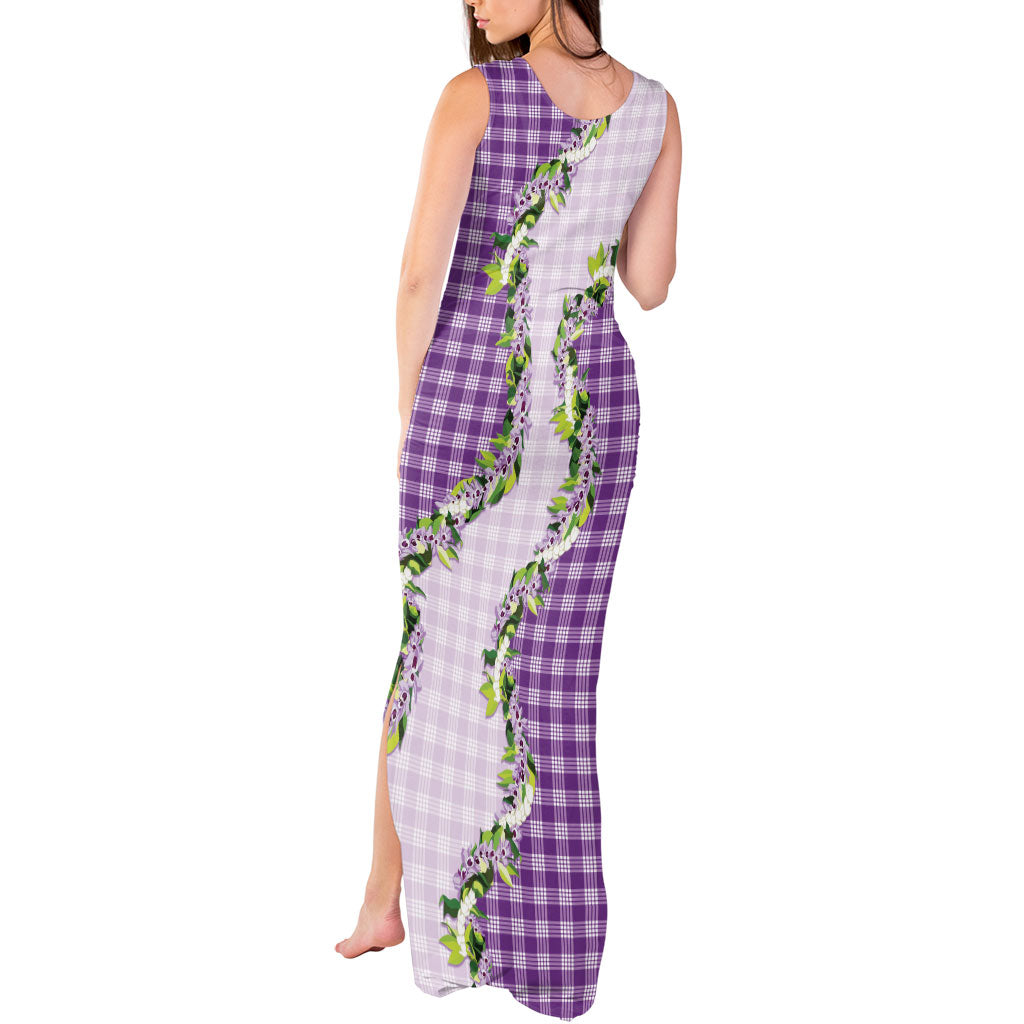 Violet Hawaii Palaka Tank Maxi Dress Maile Pikake Honohono Orchid Lei LT05 - Polynesian Pride