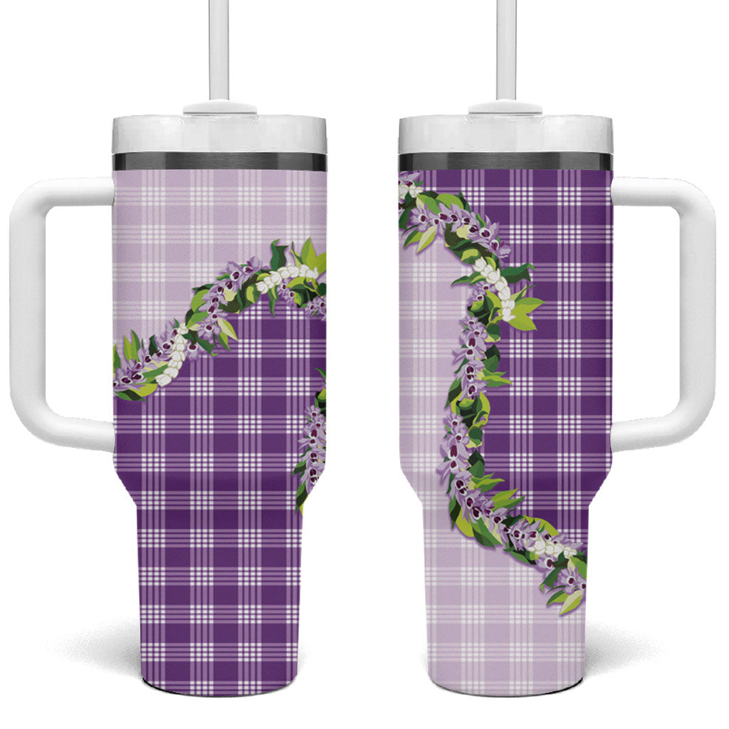 Violet Hawaii Palaka Tumbler With Handle Maile Pikake Honohono Orchid Lei LT05 One Size: 40 oz Violet - Polynesian Pride