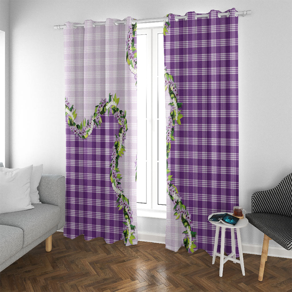 Violet Hawaii Palaka Window Curtain Maile Pikake Honohono Orchid Lei LT05 With Grommets Violet - Polynesian Pride