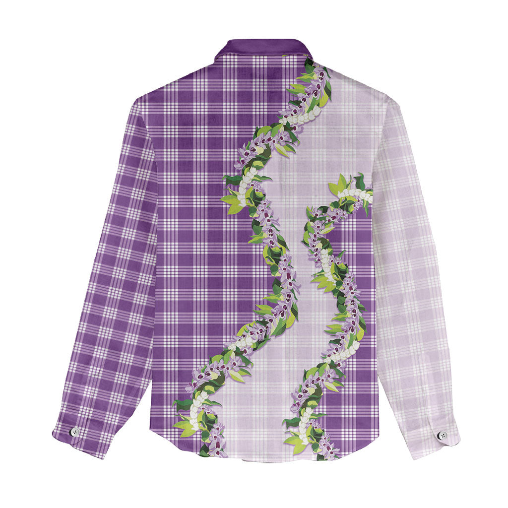 Violet Hawaii Palaka Women Casual Shirt Maile Pikake Honohono Orchid Lei LT05 - Polynesian Pride