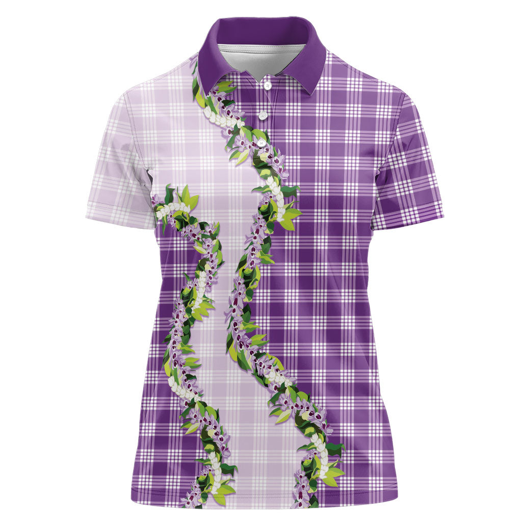 Violet Hawaii Palaka Women Polo Shirt Maile Pikake Honohono Orchid Lei LT05 Female Violet - Polynesian Pride