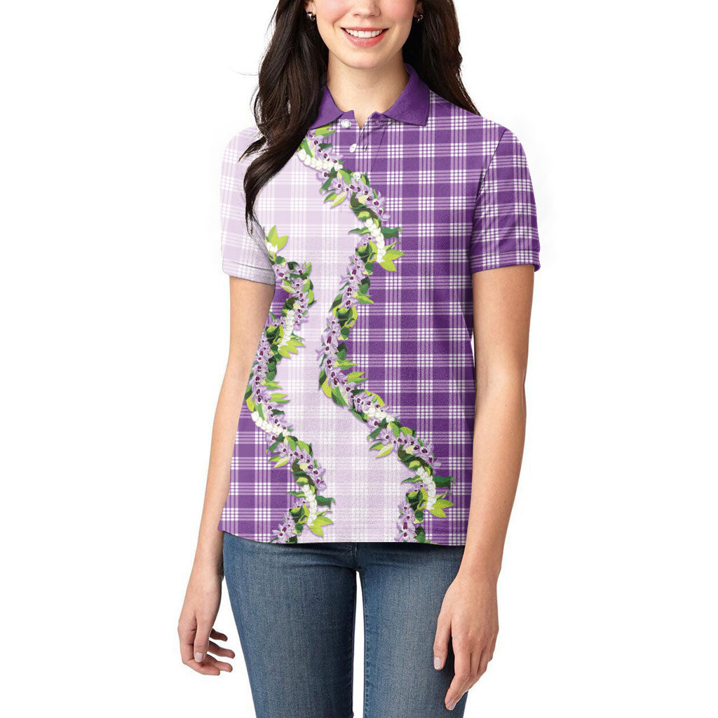 Violet Hawaii Palaka Women Polo Shirt Maile Pikake Honohono Orchid Lei LT05 - Polynesian Pride
