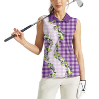 Violet Hawaii Palaka Women Sleeveless Polo Shirt Maile Pikake Honohono Orchid Lei LT05 - Polynesian Pride