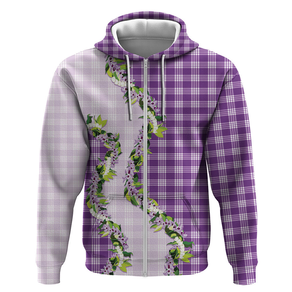 Violet Hawaii Palaka Zip Hoodie Maile Pikake Honohono Orchid Lei LT05 Zip Hoodie Violet - Polynesian Pride