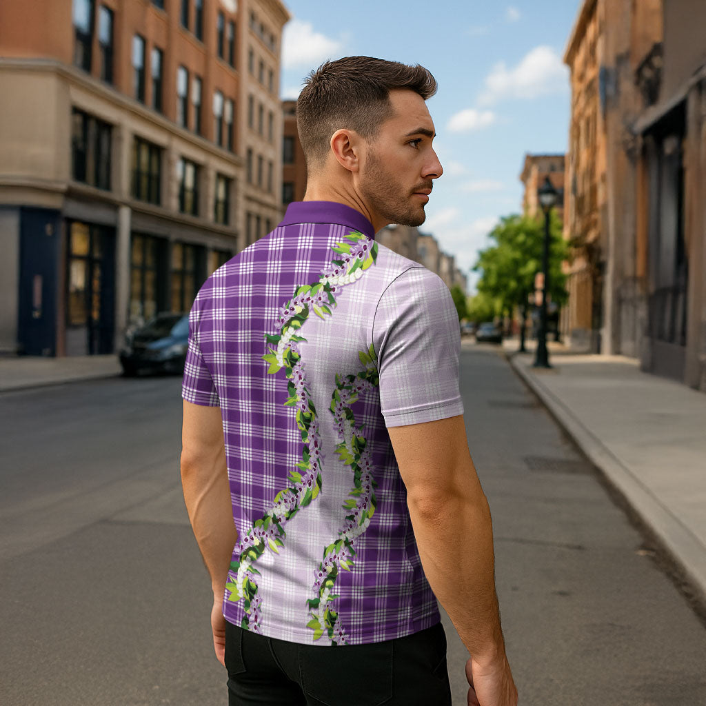 Violet Hawaii Palaka Zipper Polo Shirt Maile Pikake Honohono Orchid Lei LT05 - Polynesian Pride