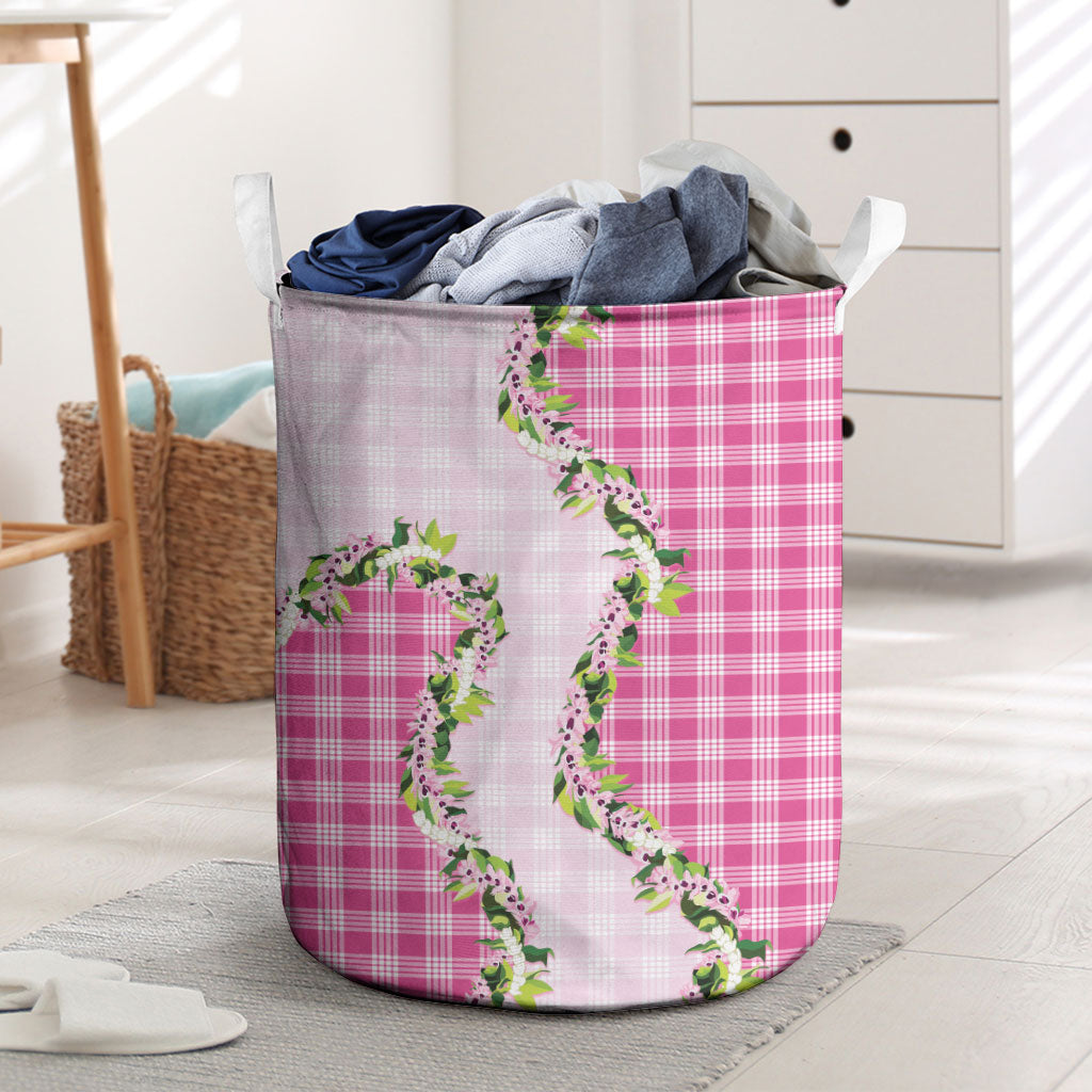 Pink Hawaii Palaka Laundry Basket Maile Pikake Honohono Orchid Lei LT05 Pink - Polynesian Pride