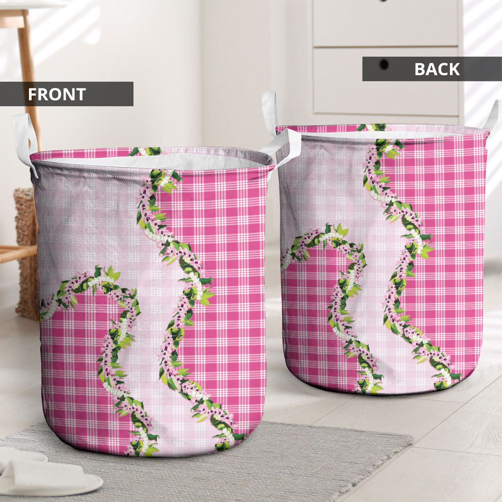 Pink Hawaii Palaka Laundry Basket Maile Pikake Honohono Orchid Lei LT05 - Polynesian Pride