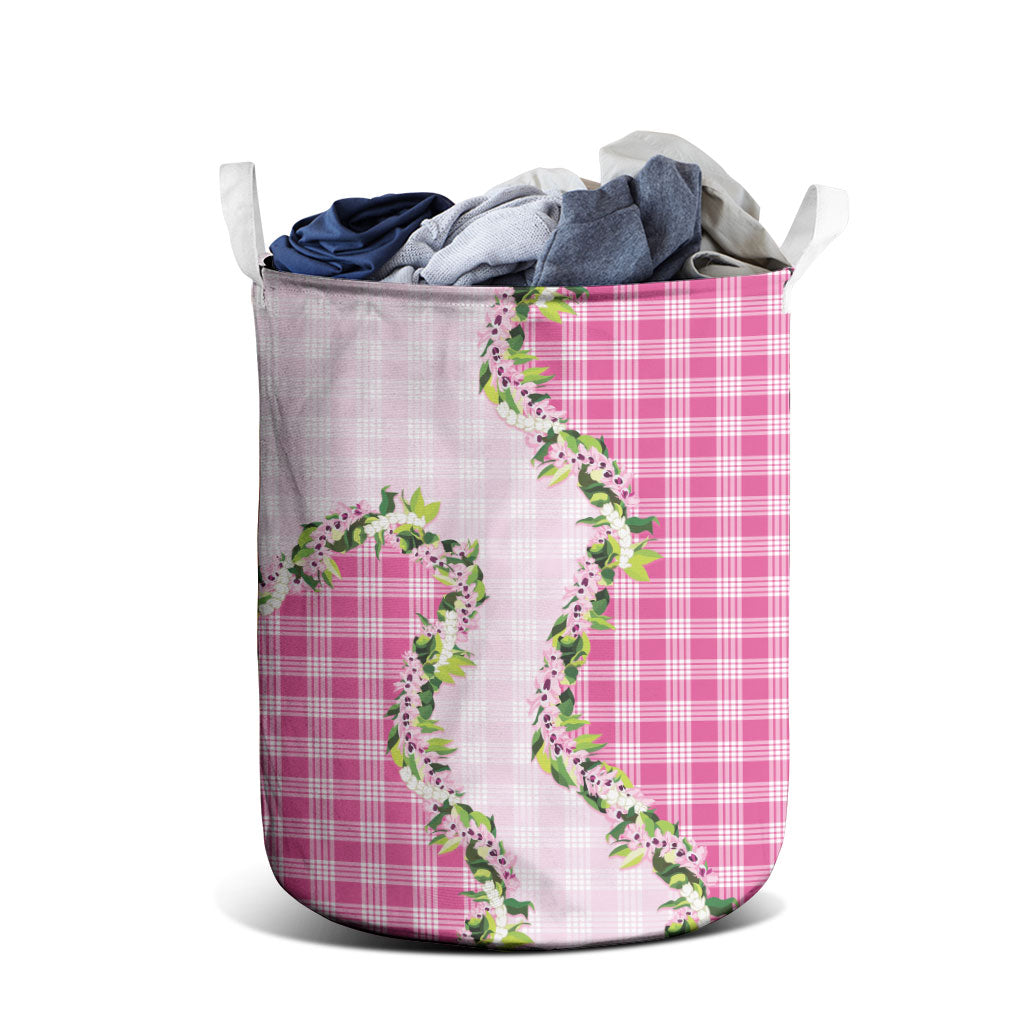 Pink Hawaii Palaka Laundry Basket Maile Pikake Honohono Orchid Lei LT05 - Polynesian Pride