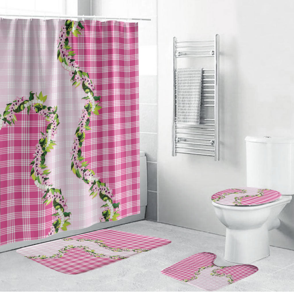 Pink Hawaii Palaka Bathroom Set Maile Pikake Honohono Orchid Lei