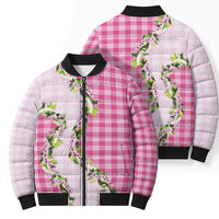 Pink Hawaii Palaka Bomber Puffer Jacket Maile Pikake Honohono Orchid Lei LT05 - Polynesian Pride