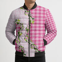 Pink Hawaii Palaka Bomber Puffer Jacket Maile Pikake Honohono Orchid Lei LT05 - Polynesian Pride