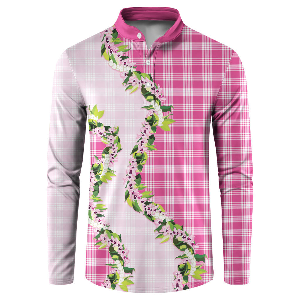 Pink Hawaii Palaka Button Sweatshirt Maile Pikake Honohono Orchid Lei LT05 Pink - Polynesian Pride