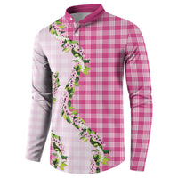 Pink Hawaii Palaka Button Sweatshirt Maile Pikake Honohono Orchid Lei LT05 - Polynesian Pride