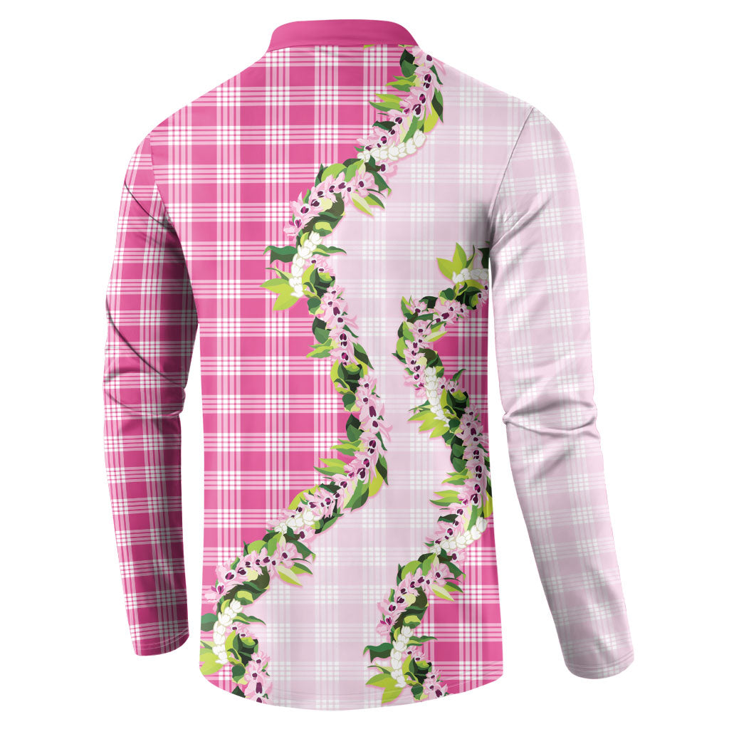 Pink Hawaii Palaka Button Sweatshirt Maile Pikake Honohono Orchid Lei LT05 - Polynesian Pride