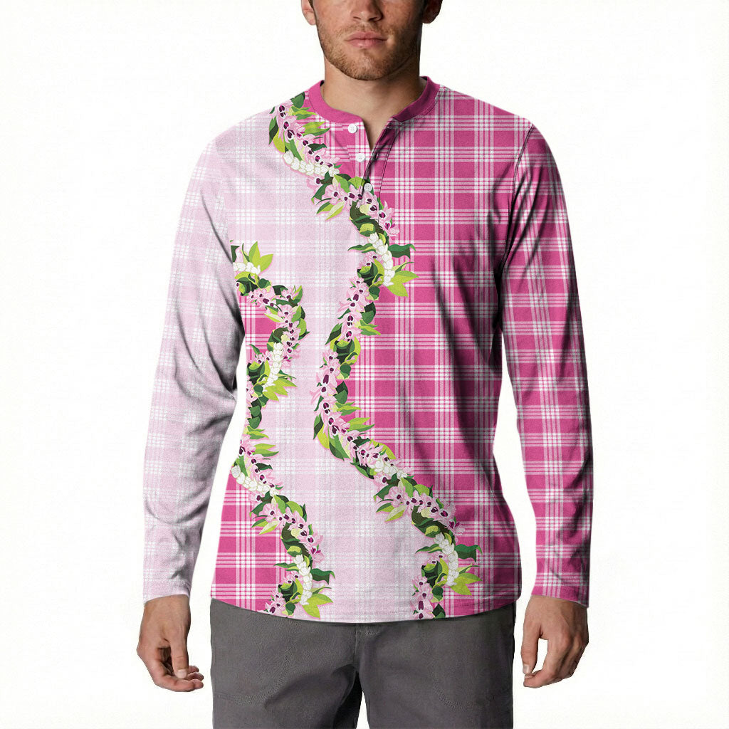 Pink Hawaii Palaka Button Sweatshirt Maile Pikake Honohono Orchid Lei LT05 - Polynesian Pride