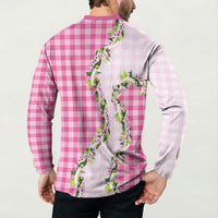 Pink Hawaii Palaka Button Sweatshirt Maile Pikake Honohono Orchid Lei LT05 - Polynesian Pride