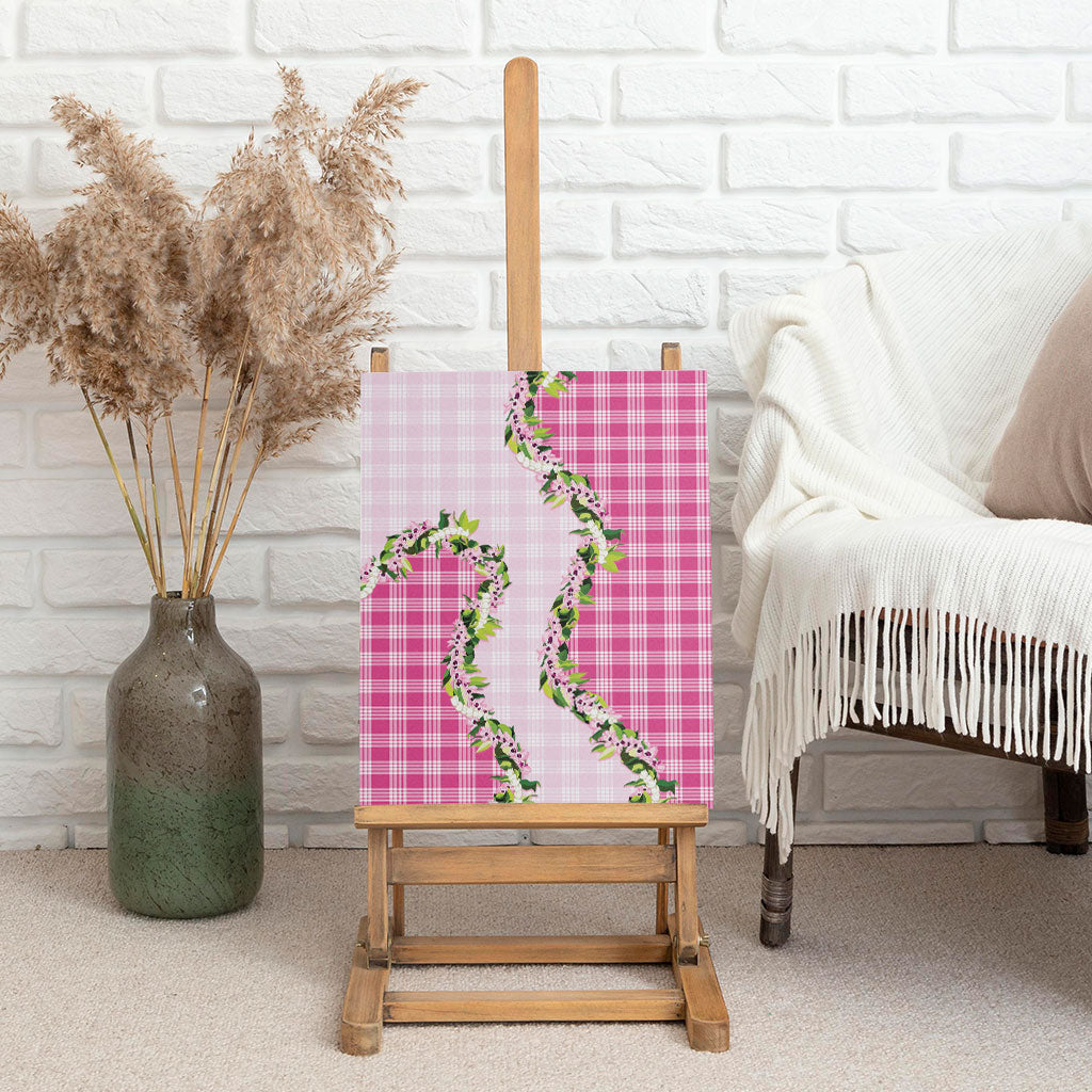Pink Hawaii Palaka Canvas Wall Art Maile Pikake Honohono Orchid Lei