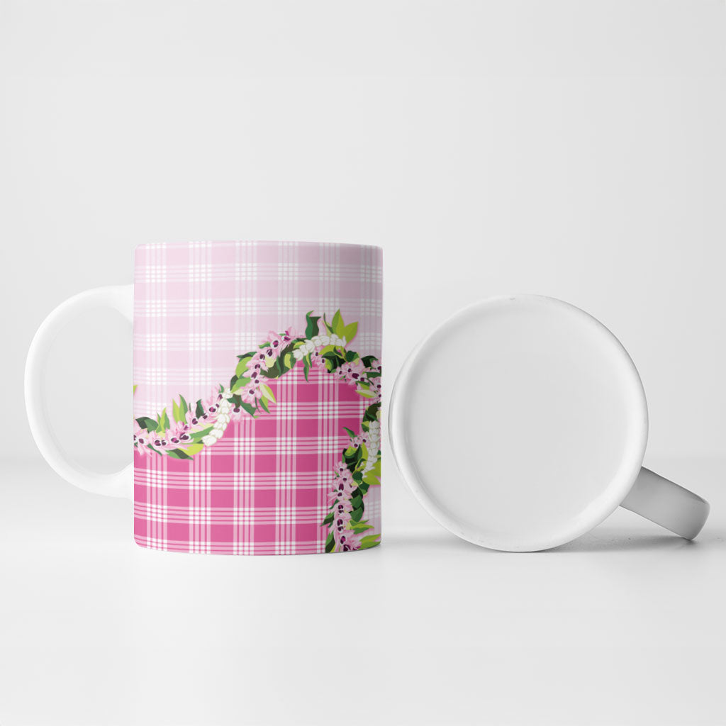 Pink Hawaii Palaka Ceramic Mug Maile Pikake Honohono Orchid Lei