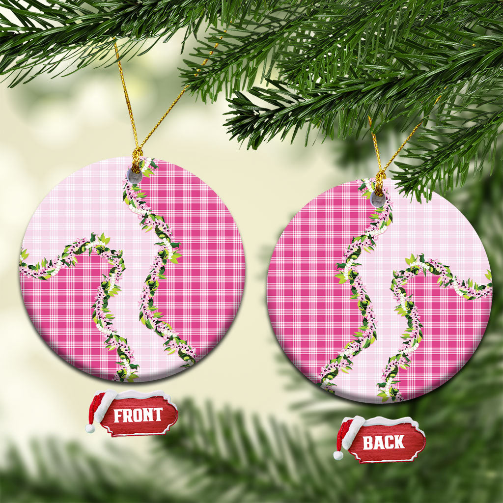 Pink Hawaii Palaka Ceramic Ornament Maile Pikake Honohono Orchid Lei