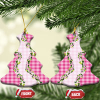 Pink Hawaii Palaka Ceramic Ornament Maile Pikake Honohono Orchid Lei