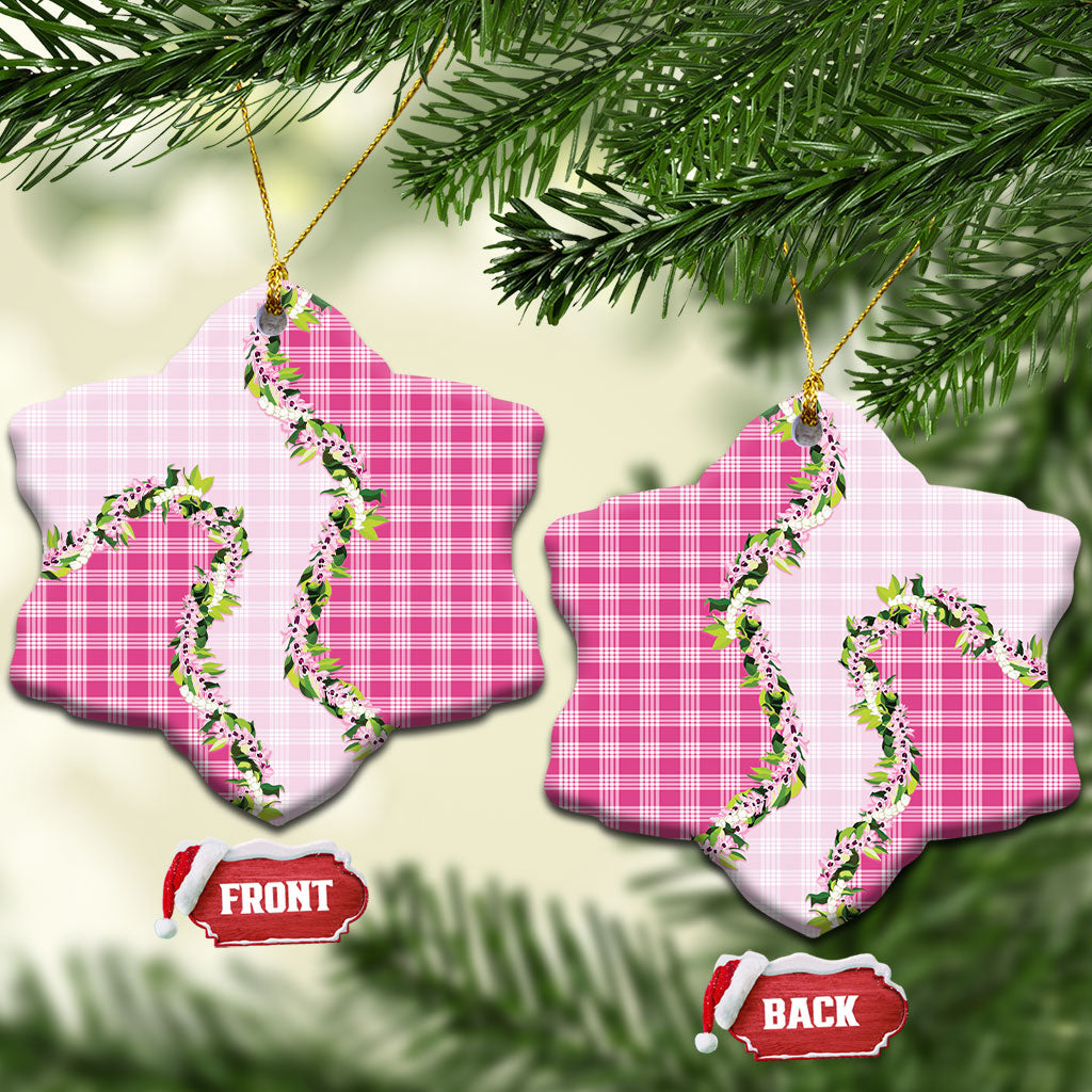 Pink Hawaii Palaka Ceramic Ornament Maile Pikake Honohono Orchid Lei