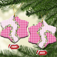 Pink Hawaii Palaka Ceramic Ornament Maile Pikake Honohono Orchid Lei