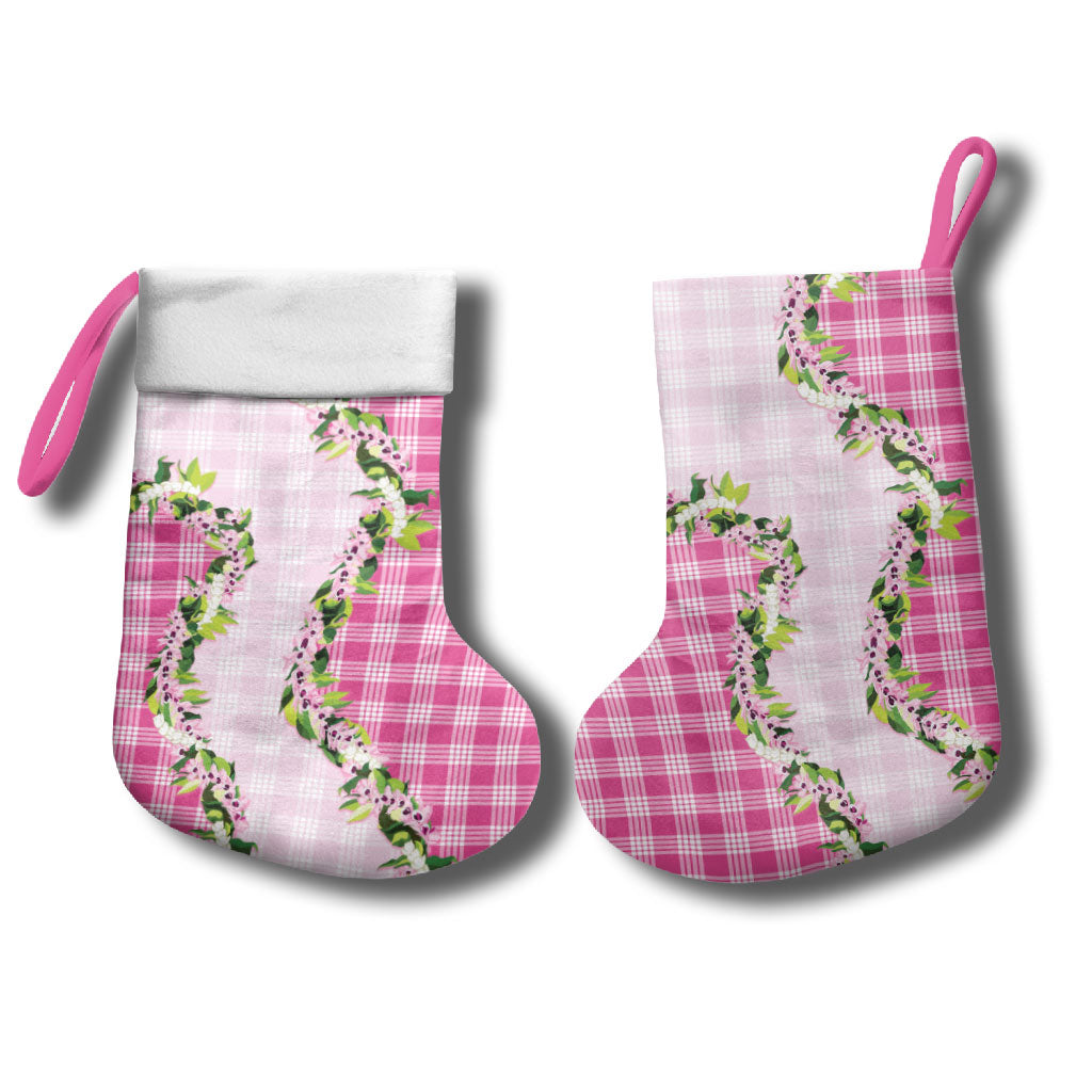 Pink Hawaii Palaka Christmas Stocking Maile Pikake Honohono Orchid Lei LT05 - Polynesian Pride
