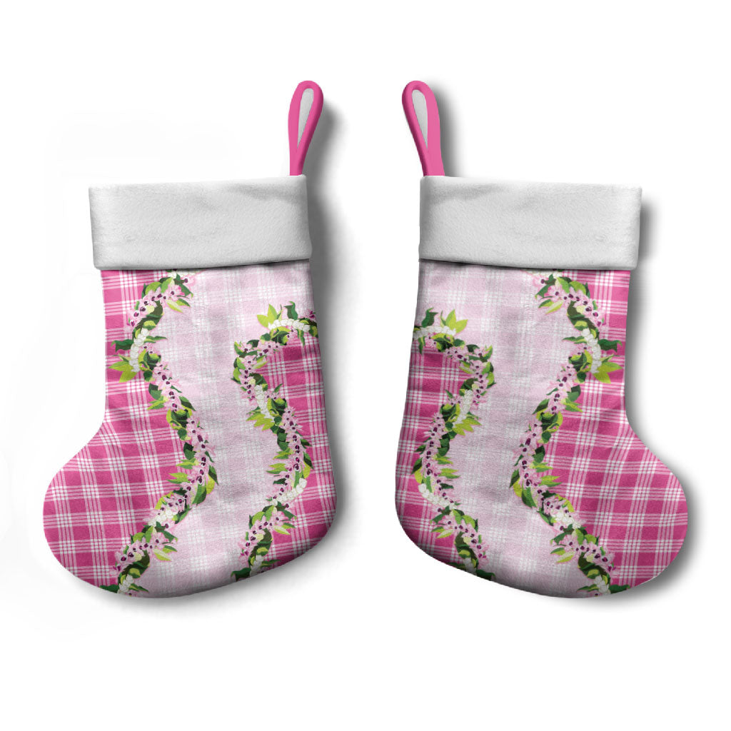 Pink Hawaii Palaka Christmas Stocking Maile Pikake Honohono Orchid Lei LT05 - Polynesian Pride