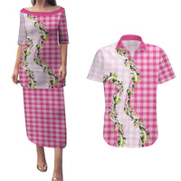 Pink Hawaii Palaka Couples Matching Puletasi and Hawaiian Shirt Maile Pikake Honohono Orchid Lei LT05 Pink - Polynesian Pride