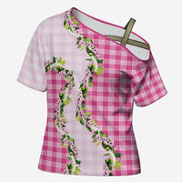 Pink Hawaii Palaka Cross Shoulder Shirt Maile Pikake Honohono Orchid Lei LT05 Female Pink - Polynesian Pride