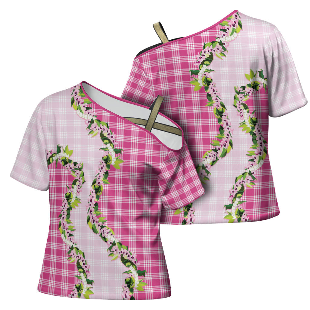 Pink Hawaii Palaka Cross Shoulder Shirt Maile Pikake Honohono Orchid Lei LT05 - Polynesian Pride