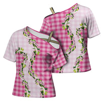 Pink Hawaii Palaka Cross Shoulder Shirt Maile Pikake Honohono Orchid Lei LT05 - Polynesian Pride