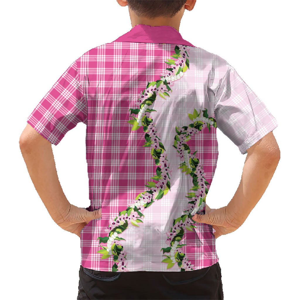 Pink Hawaii Palaka Family Matching Off Shoulder Short Dress and Hawaiian Shirt Maile Pikake Honohono Orchid Lei LT05 - Polynesian Pride