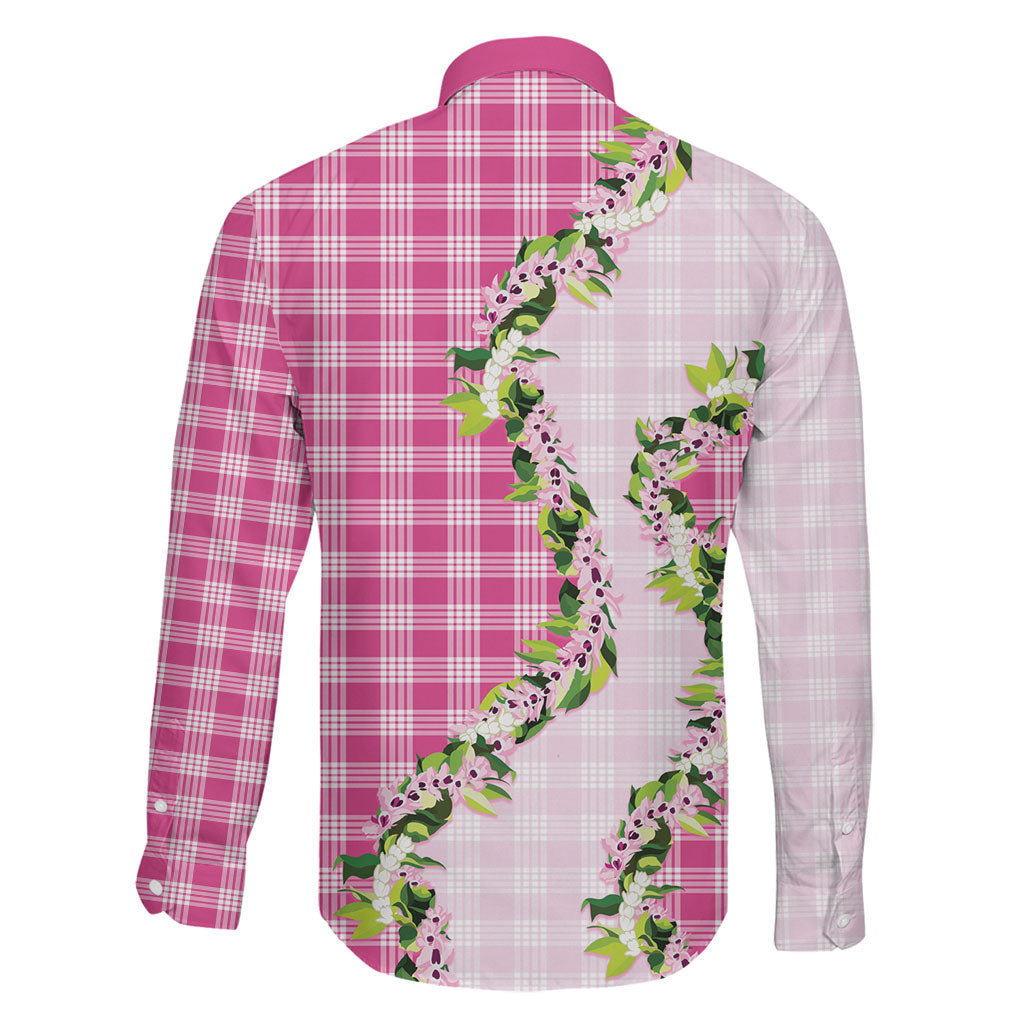 Pink Hawaii Palaka Family Matching Off Shoulder Short Dress and Hawaiian Shirt Maile Pikake Honohono Orchid Lei LT05 - Polynesian Pride