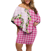 Pink Hawaii Palaka Family Matching Off Shoulder Short Dress and Hawaiian Shirt Maile Pikake Honohono Orchid Lei LT05 Mom's Dress Pink - Polynesian Pride