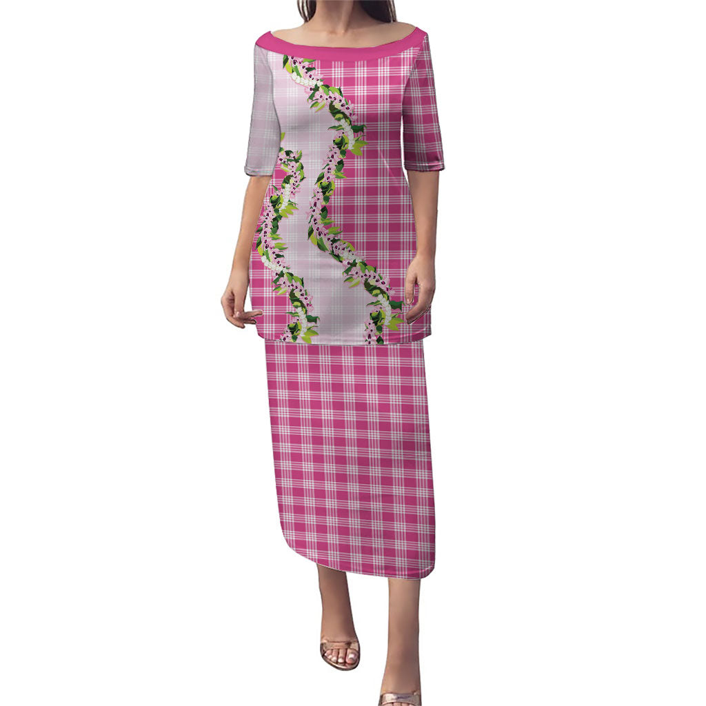 Pink Hawaii Palaka Family Matching Puletasi and Hawaiian Shirt Maile Pikake Honohono Orchid Lei LT05 Mom's Dress Pink - Polynesian Pride