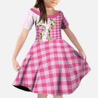 Pink Hawaii Palaka Family Matching Short Sleeve Bodycon Dress and Hawaiian Shirt Maile Pikake Honohono Orchid Lei LT05 Daughter's Dress Pink - Polynesian Pride