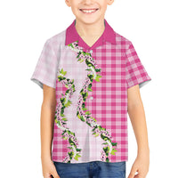 Pink Hawaii Palaka Family Matching Short Sleeve Bodycon Dress and Hawaiian Shirt Maile Pikake Honohono Orchid Lei LT05 Son's Shirt Pink - Polynesian Pride