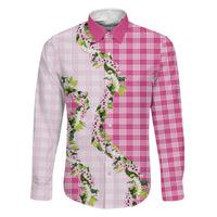 Pink Hawaii Palaka Family Matching Tank Maxi Dress and Hawaiian Shirt Maile Pikake Honohono Orchid Lei LT05 Dad's Shirt - Long Sleeve Pink - Polynesian Pride