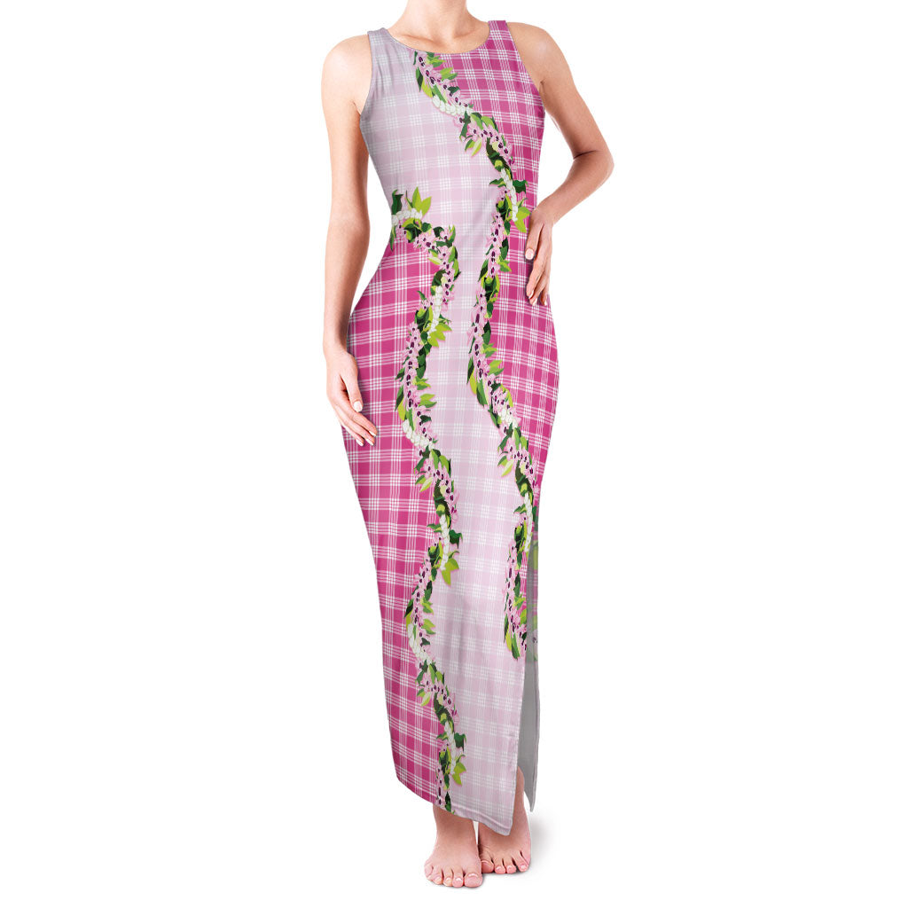 Pink Hawaii Palaka Family Matching Tank Maxi Dress and Hawaiian Shirt Maile Pikake Honohono Orchid Lei LT05 Mom's Dress Pink - Polynesian Pride