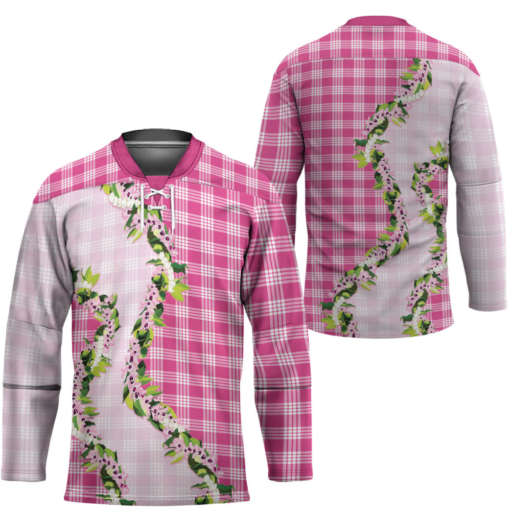 Pink Hawaii Palaka Hockey Jersey Maile Pikake Honohono Orchid Lei LT05 - Polynesian Pride