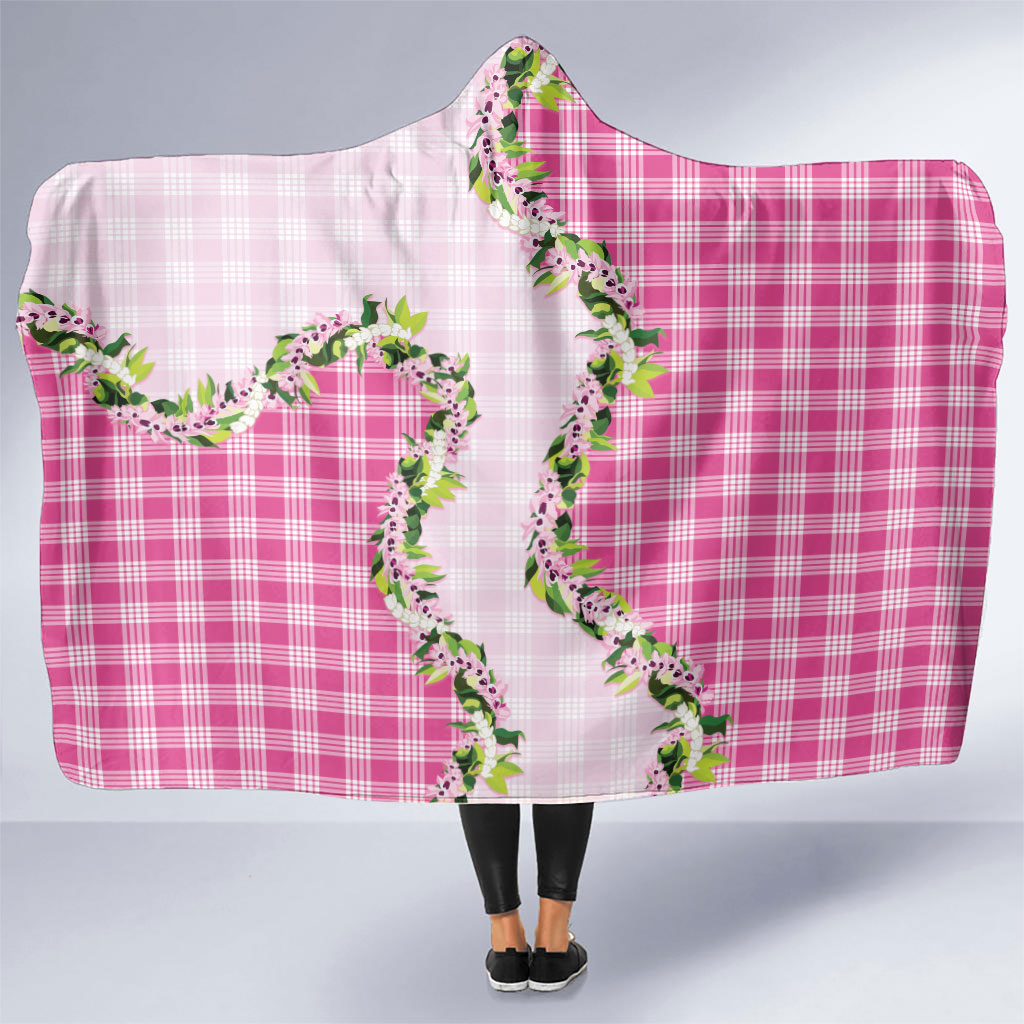 Pink Hawaii Palaka Hooded Blanket Maile Pikake Honohono Orchid Lei