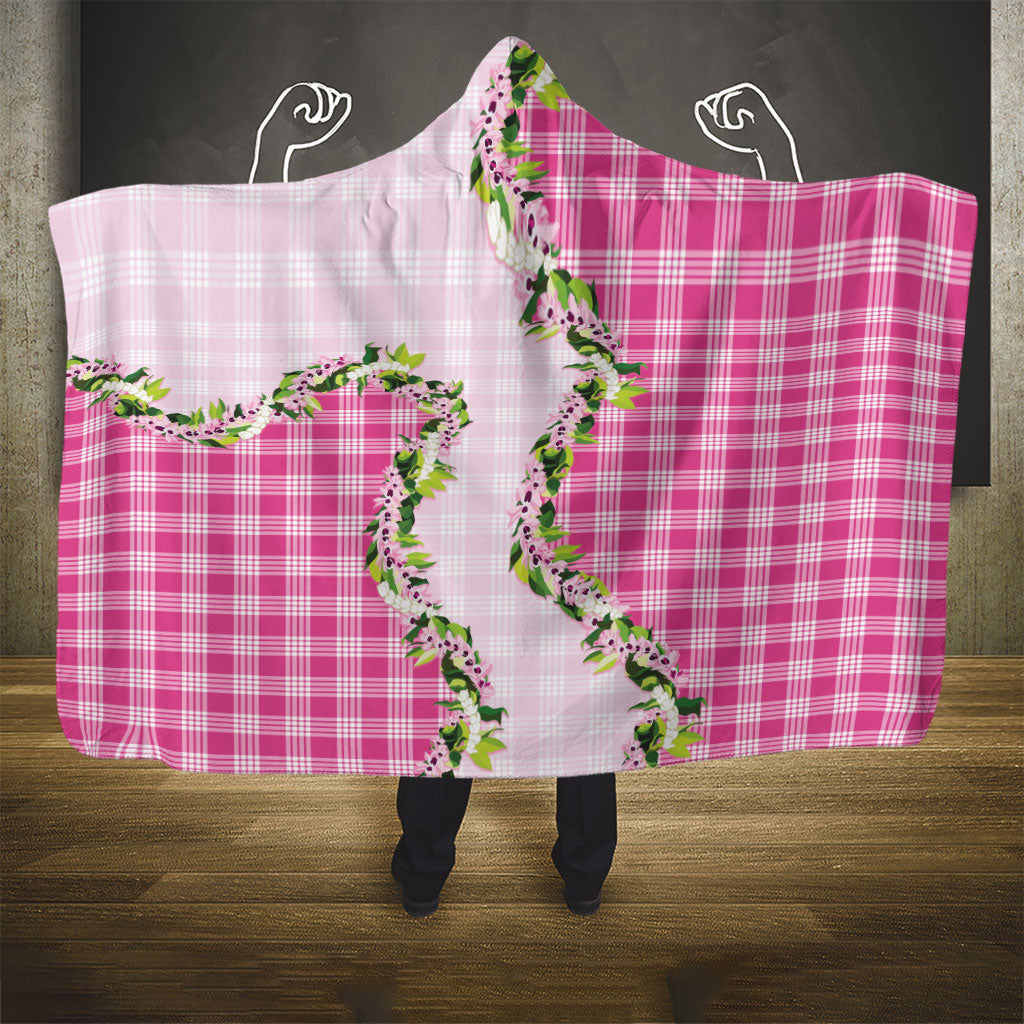 Pink Hawaii Palaka Hooded Blanket Maile Pikake Honohono Orchid Lei