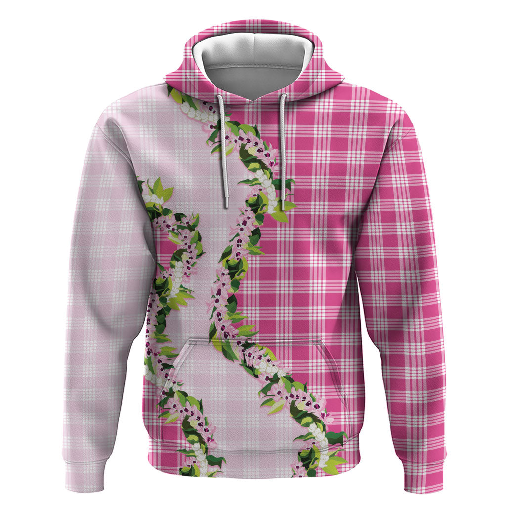 Pink Hawaii Palaka Hoodie Maile Pikake Honohono Orchid Lei LT05 Pullover Hoodie Pink - Polynesian Pride