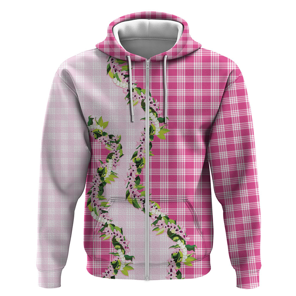 Pink Hawaii Palaka Hoodie Maile Pikake Honohono Orchid Lei LT05 Zip Hoodie Pink - Polynesian Pride