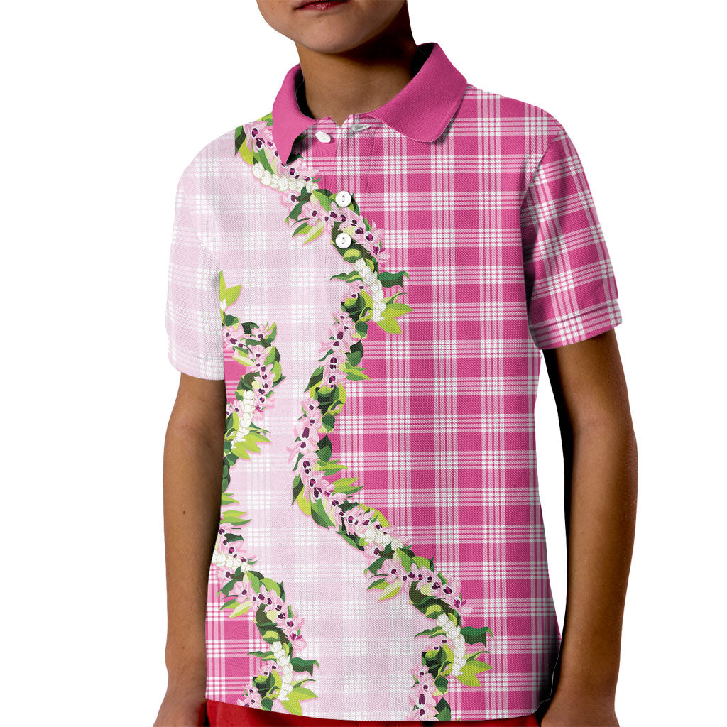 Pink Hawaii Palaka Kid Polo Shirt Maile Pikake Honohono Orchid Lei LT05 Kid Pink - Polynesian Pride