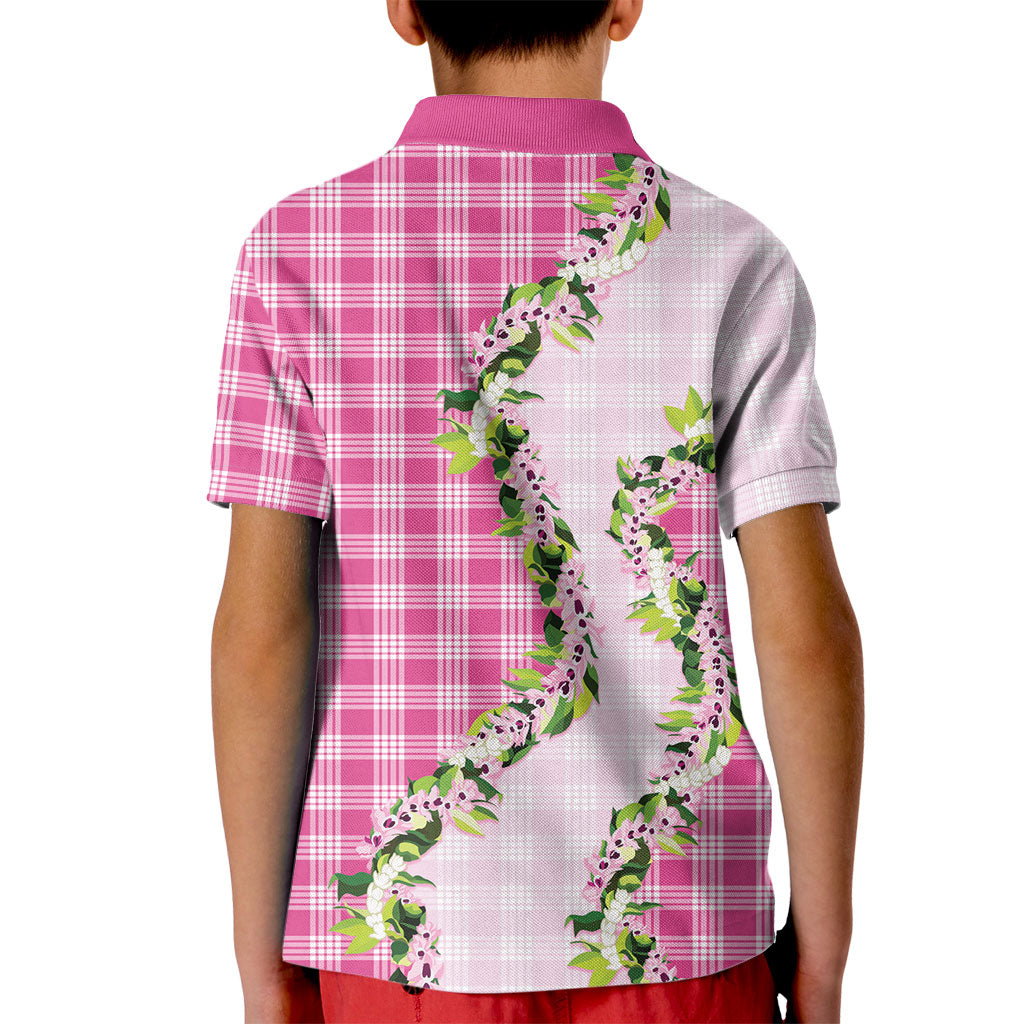 Pink Hawaii Palaka Kid Polo Shirt Maile Pikake Honohono Orchid Lei LT05 - Polynesian Pride