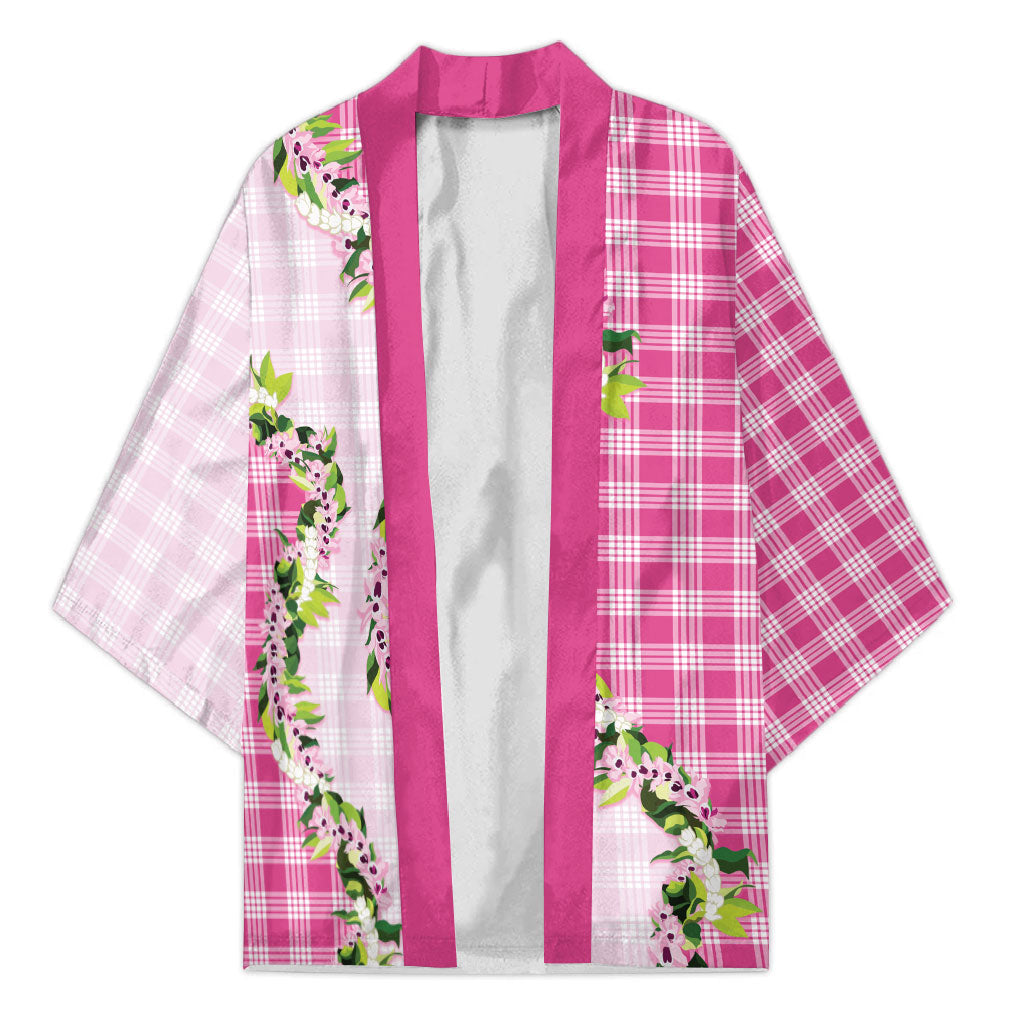 Pink Hawaii Palaka Kimono Maile Pikake Honohono Orchid Lei LT05 Unisex Pink - Polynesian Pride